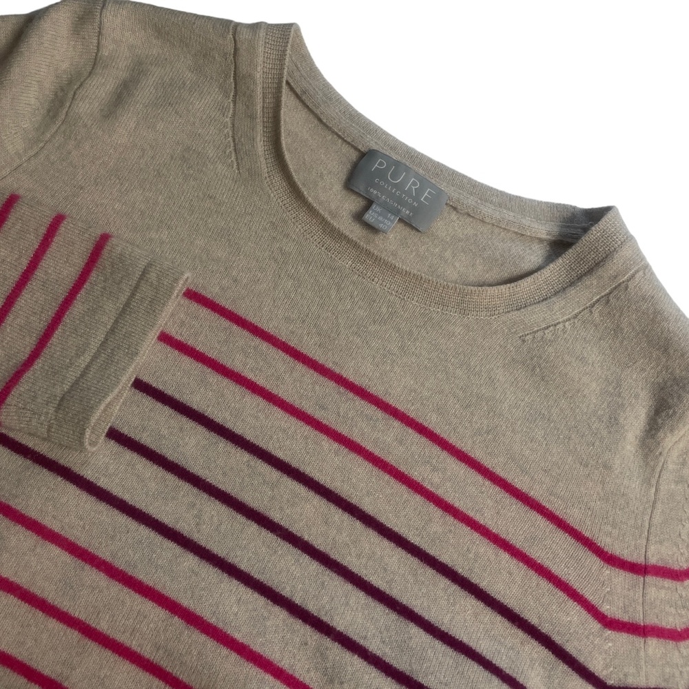 Pure 8/10 Long Sleeve Beige Striped Sweater 100%‎ Cashmere